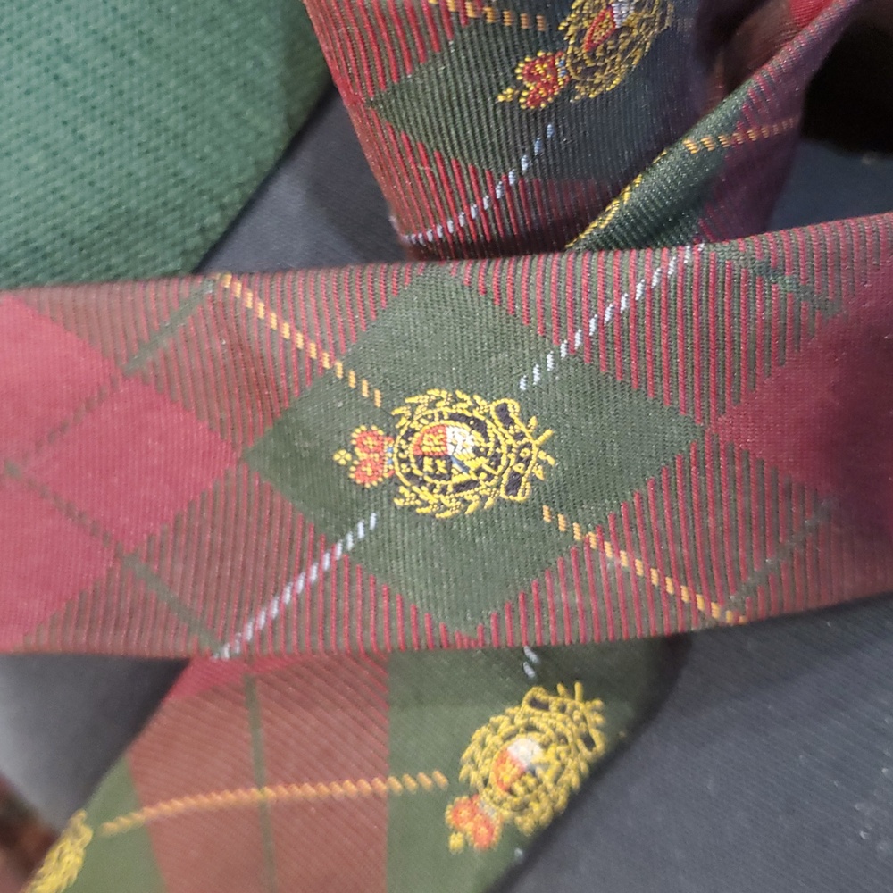 Vintage Polo Ralph Lauren Silk Plaid Crest Brass Leather Suspenders